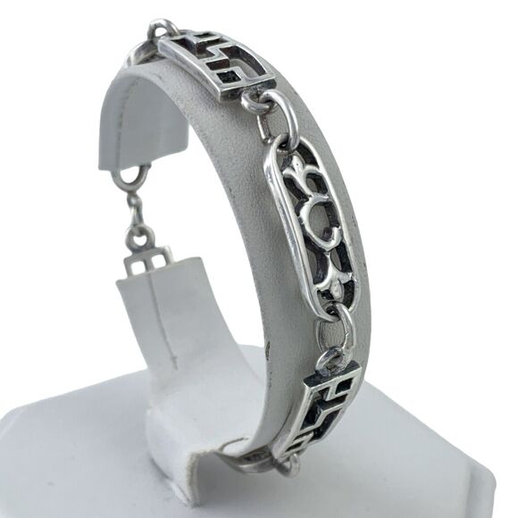 Vintage Sterling Silver 925 Cutout Pattern Link Bracelet 7.75" - Picture 2 of 8